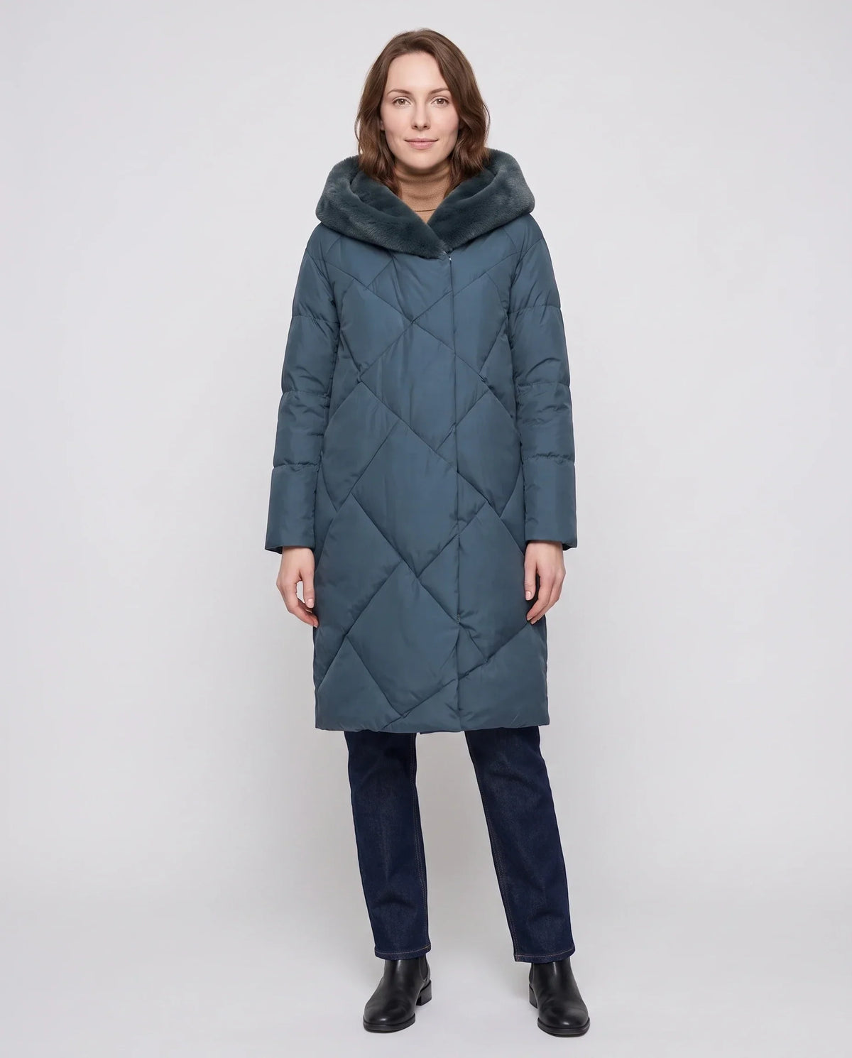 Long Puffer Jacket with Faux Fur-Lined Hood