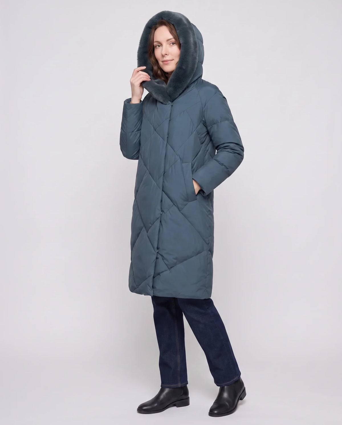 Long Puffer Jacket with Faux Fur-Lined Hood
