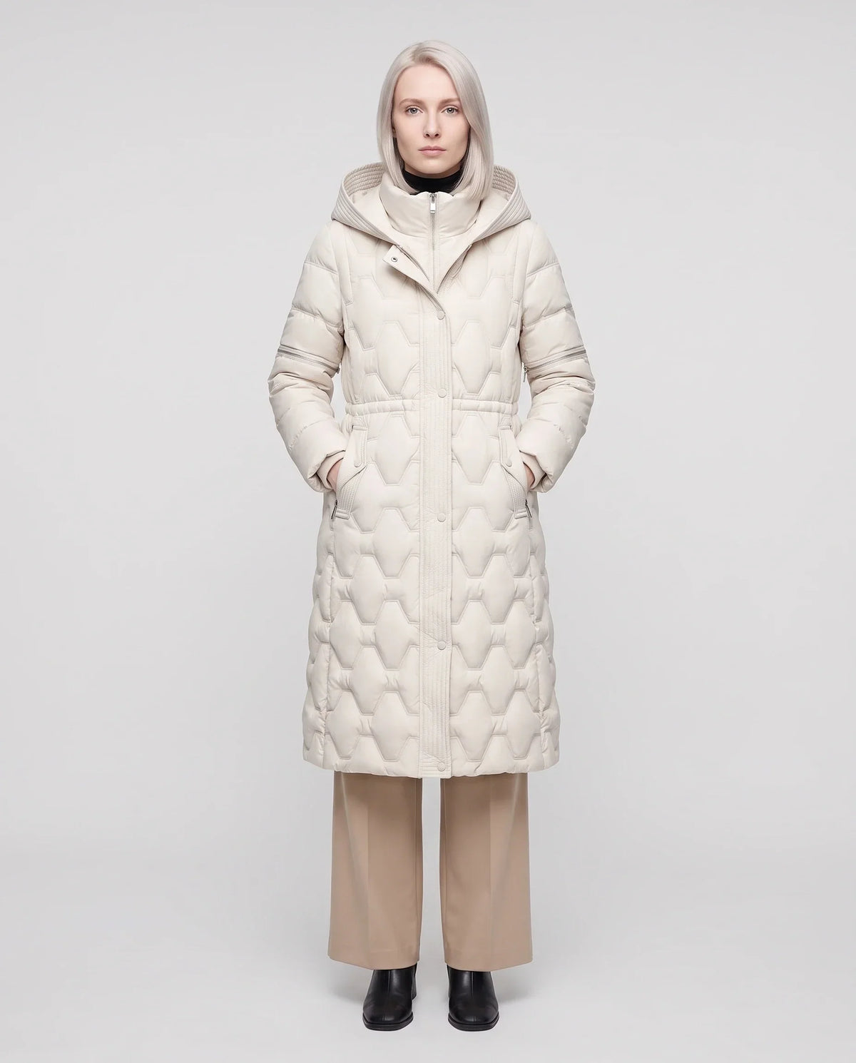 Long Hooded Puffer Jacket with Detachable Sleeves