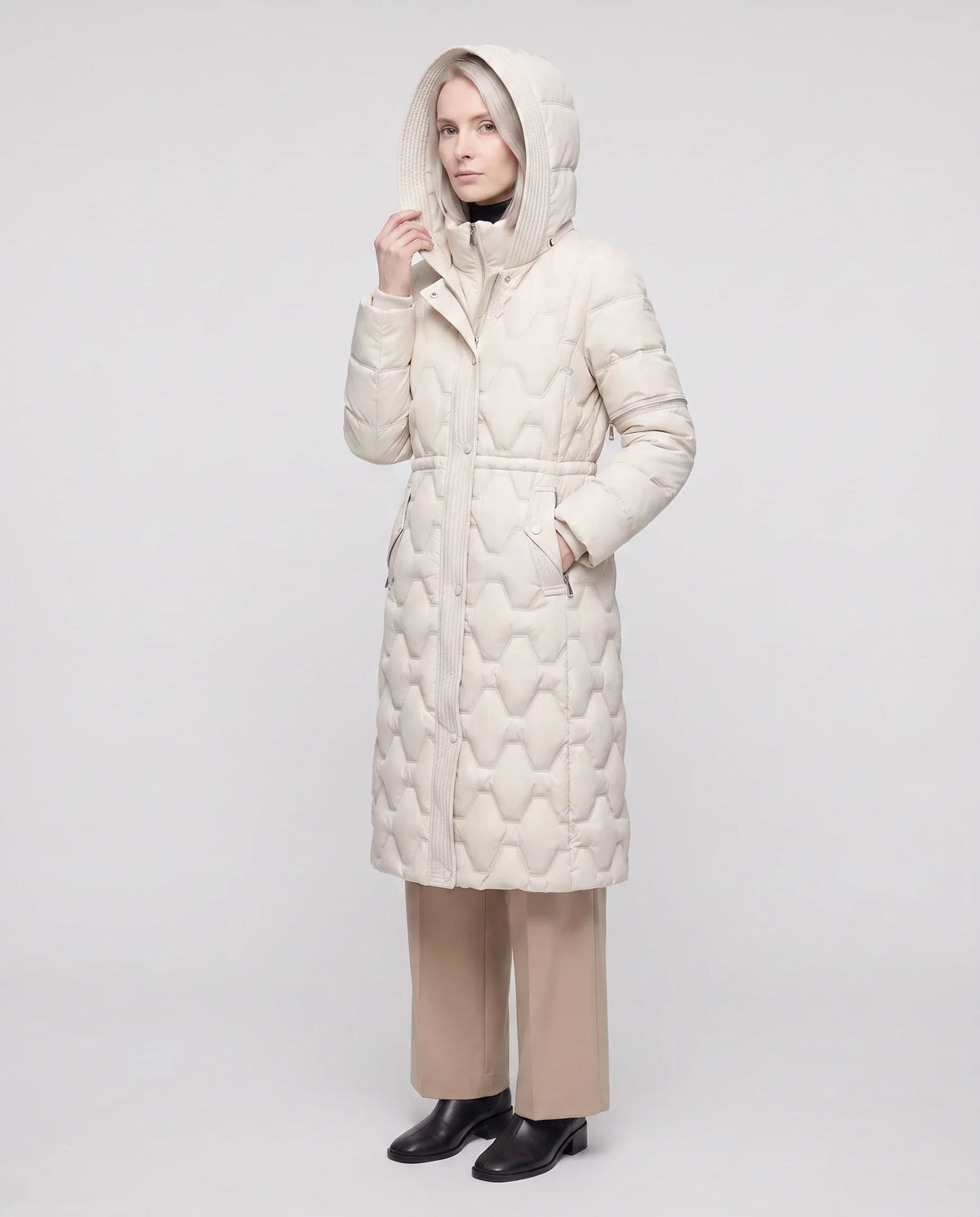Long Hooded Puffer Jacket with Detachable Sleeves