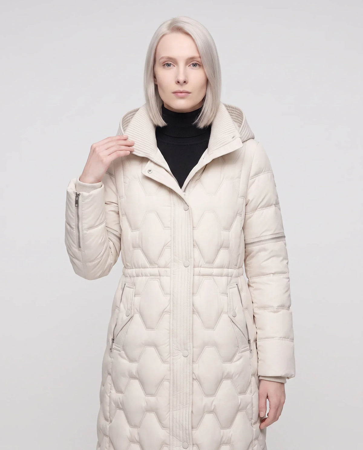 Long Hooded Puffer Jacket with Detachable Sleeves