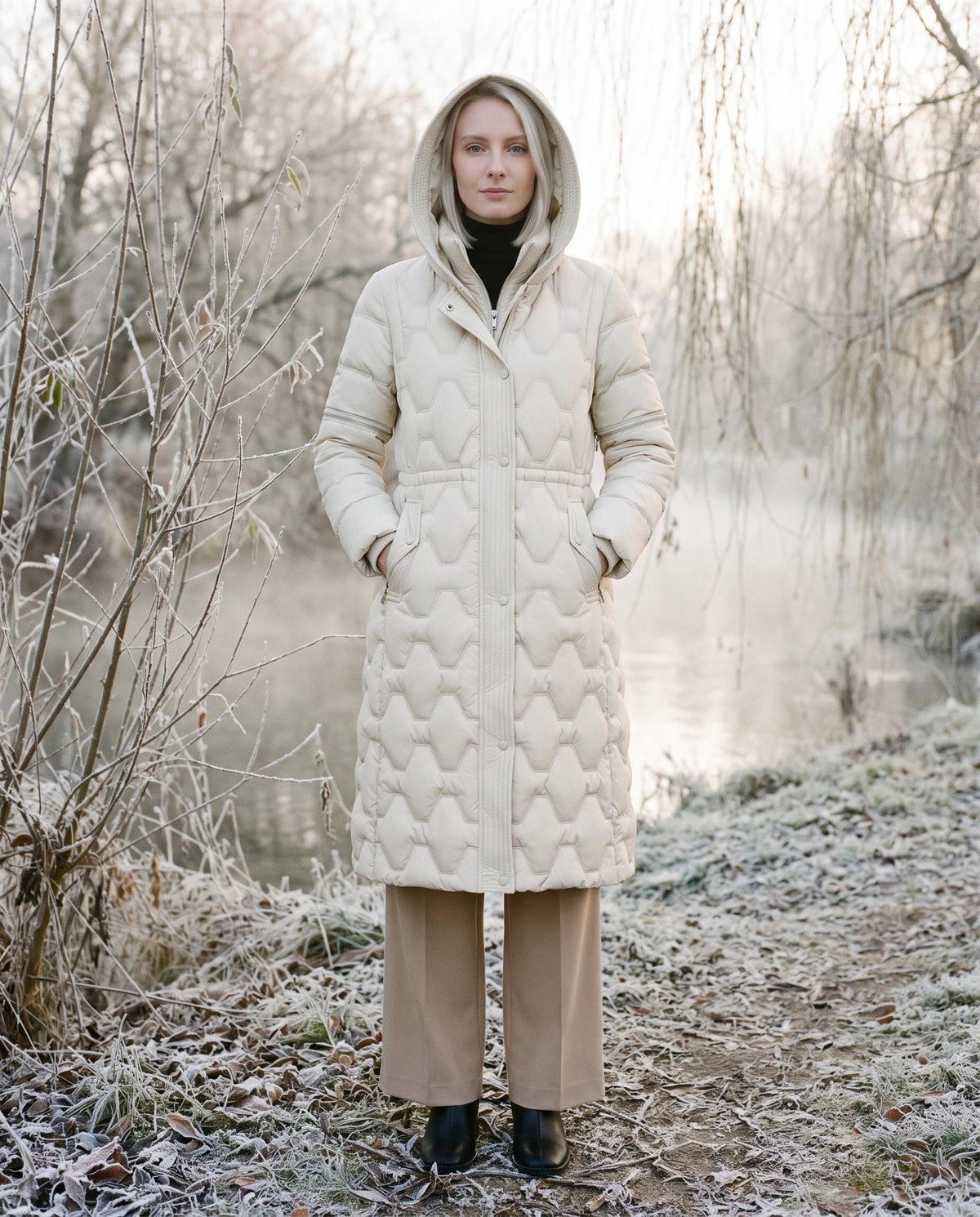Long Hooded Puffer Jacket with Detachable Sleeves