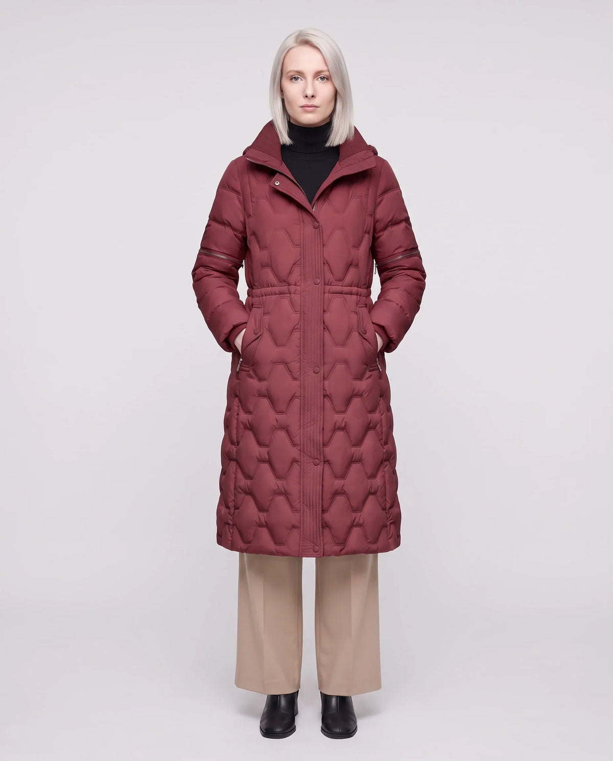 Long Hooded Puffer Jacket with Detachable Sleeves