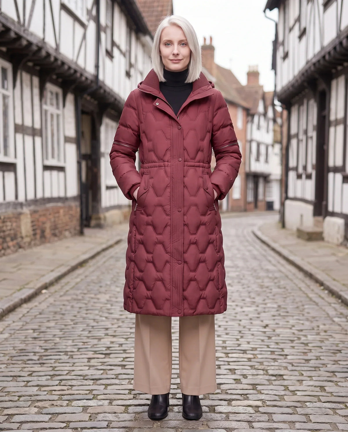 Long Hooded Puffer Jacket with Detachable Sleeves