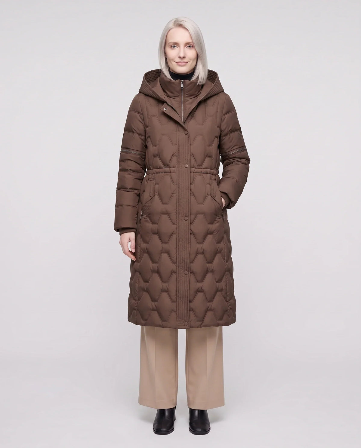 Long Hooded Puffer Jacket with Detachable Sleeves