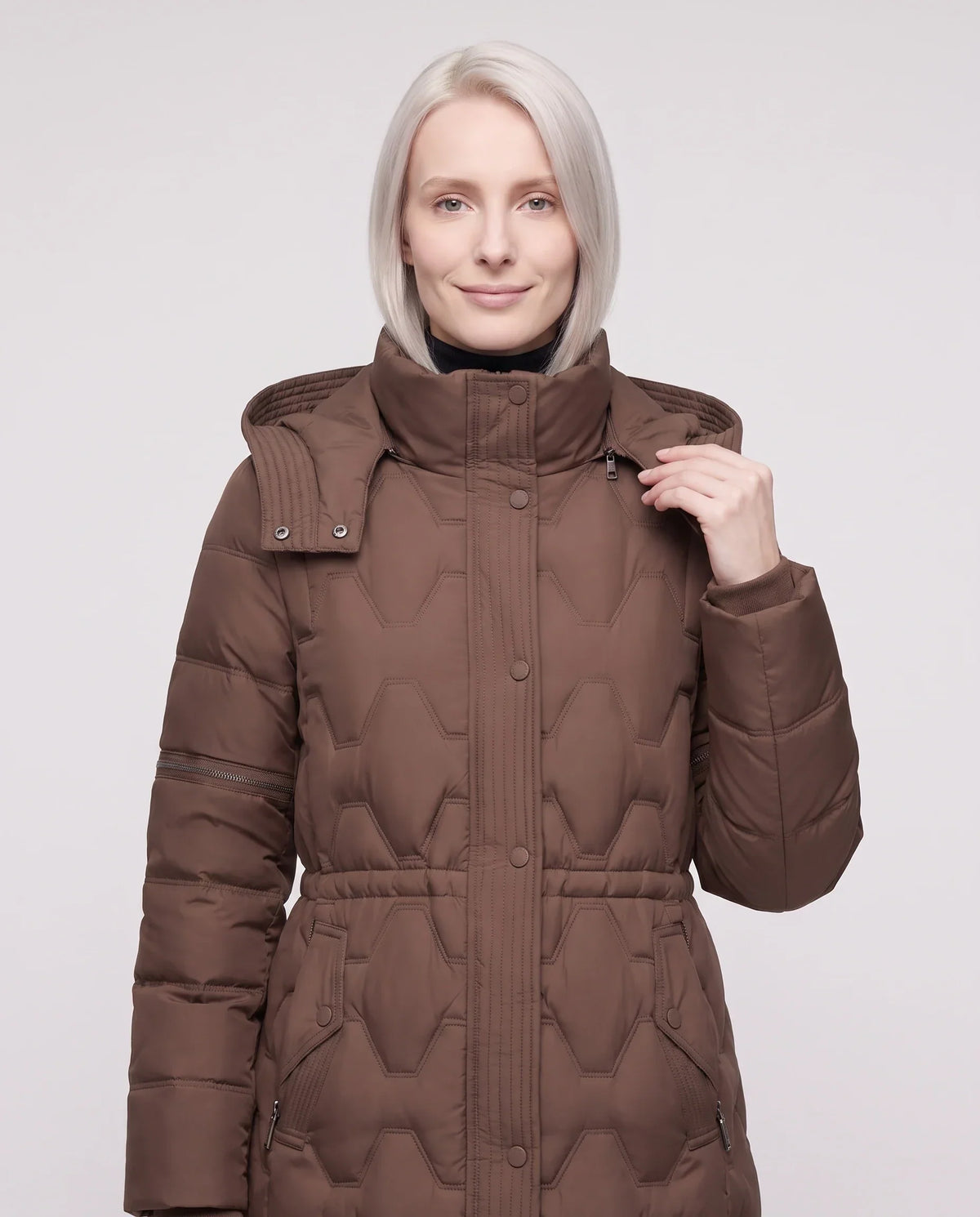 Long Hooded Puffer Jacket with Detachable Sleeves