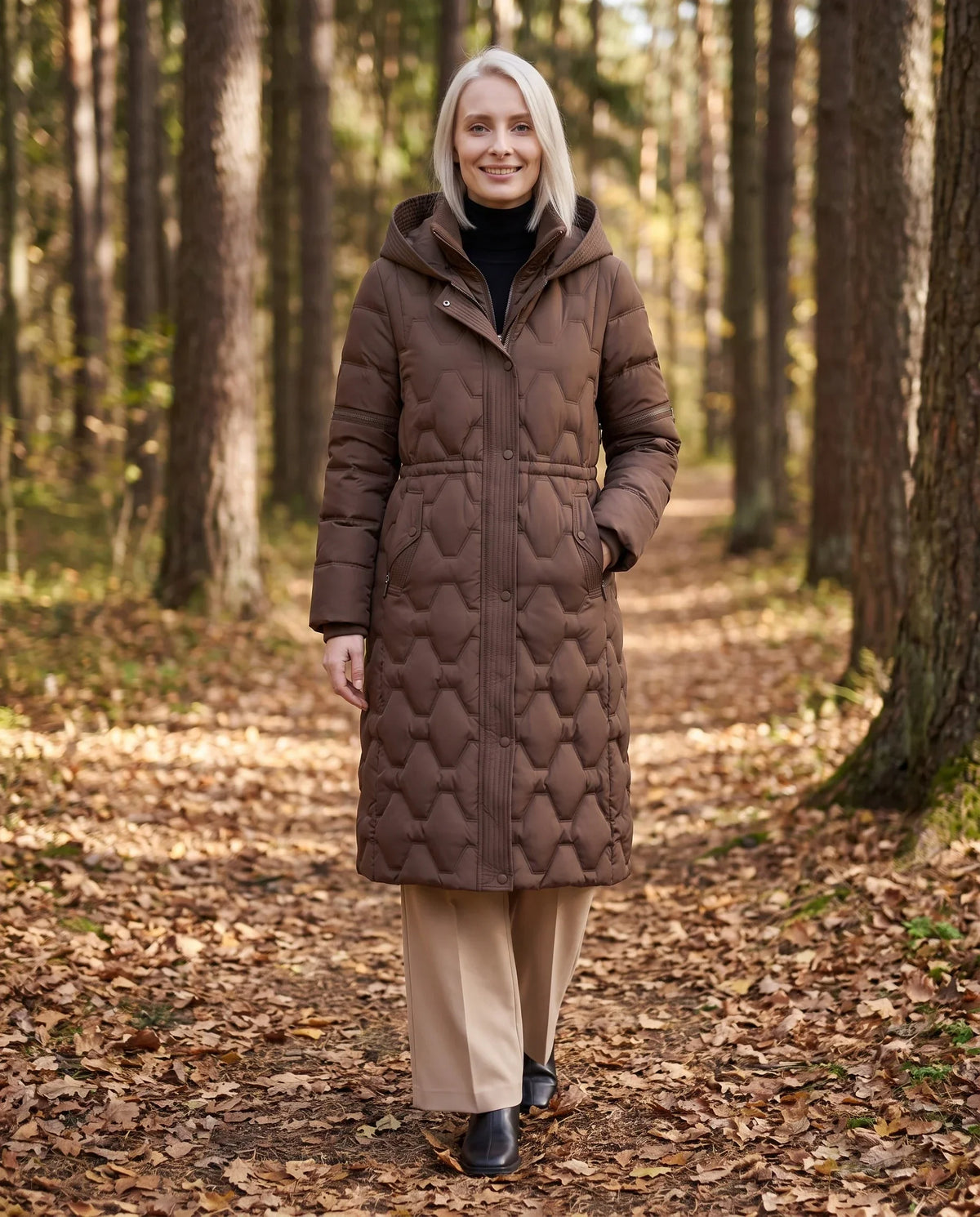 Long Hooded Puffer Jacket with Detachable Sleeves