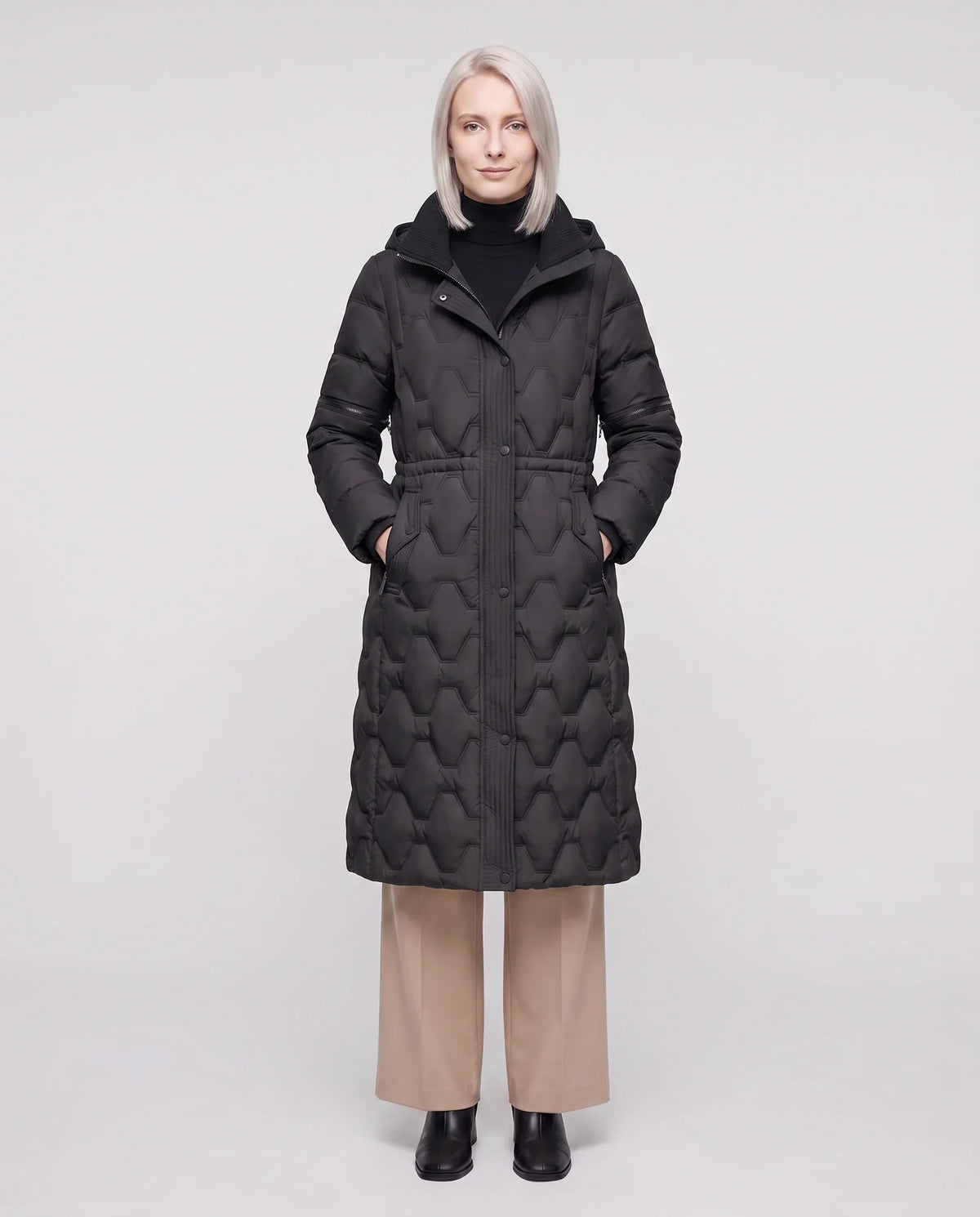 Long Hooded Puffer Jacket with Detachable Sleeves