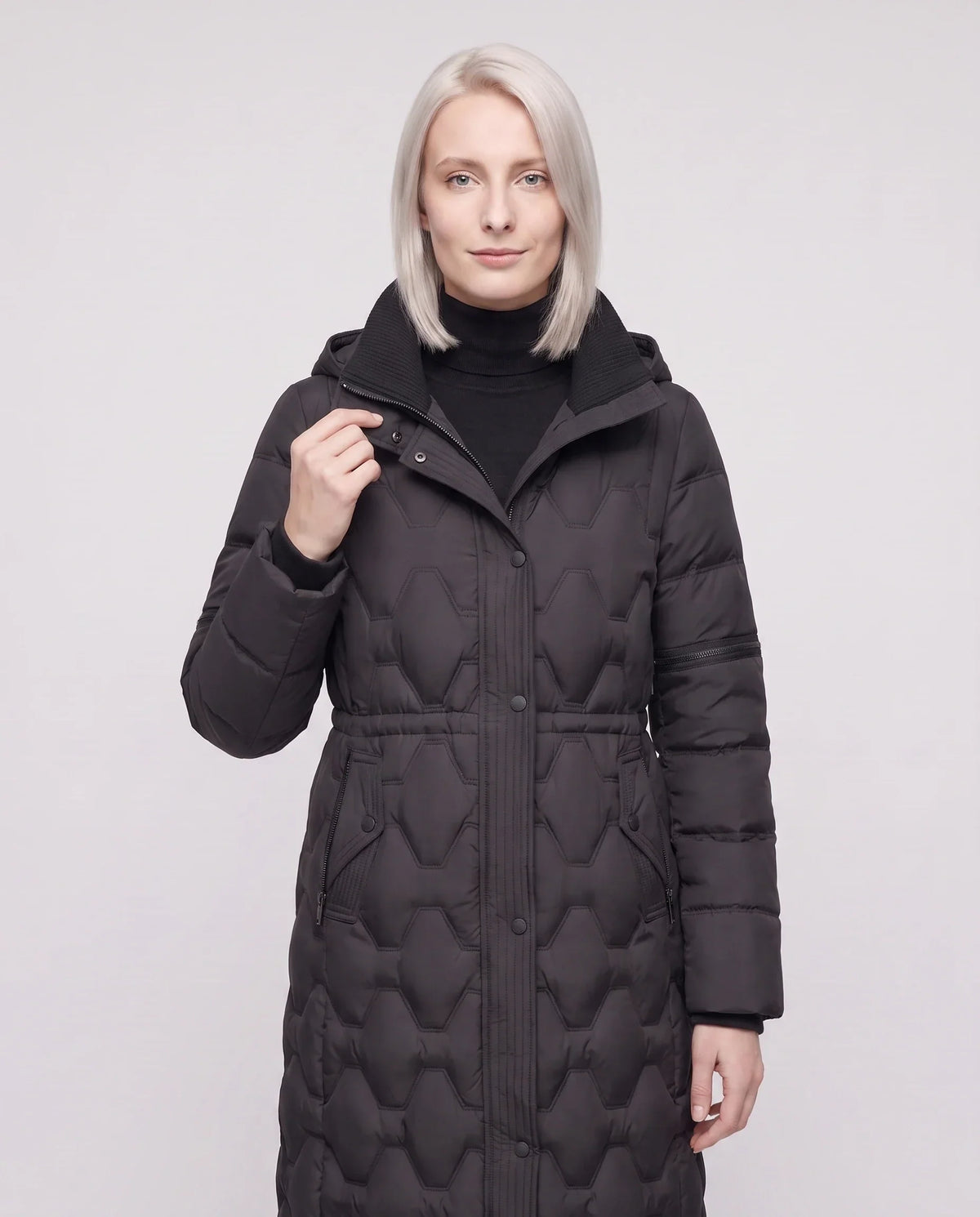 Long Hooded Puffer Jacket with Detachable Sleeves