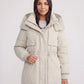 Long Hooded Puffer Jacket with Drawcord Waist