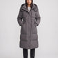 Long Hooded Puffer Jacket with Drawcord Waist