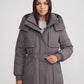 Long Hooded Puffer Jacket with Drawcord Waist