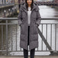 Long Hooded Puffer Jacket with Drawcord Waist