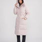Long Hooded Puffer Jacket with Drawcord Waist
