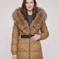 Long Belted Puffer Jacket with Large Faux Fur Hood