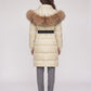 Long Belted Puffer Jacket with Large Faux Fur Hood