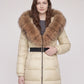 Long Belted Puffer Jacket with Large Faux Fur Hood