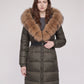 Long Belted Puffer Jacket with Large Faux Fur Hood