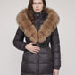 Long Belted Puffer Jacket with Large Faux Fur Hood