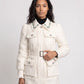 Long Belted Puffer Jacket with Jewelled Collar