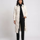Long Belted Puffer Jacket with Jewelled Collar