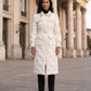 Long Belted Puffer Jacket with Jewelled Collar