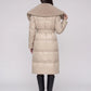 Long Belted Puffer Jacket with Faux Fur Collar