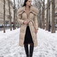 Long Belted Puffer Jacket with Faux Fur Collar