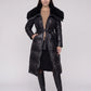 Long Belted Puffer Jacket with Faux Fur Collar