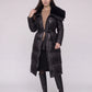 Long Belted Puffer Jacket with Faux Fur Collar