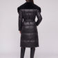Long Belted Puffer Jacket with Faux Fur Collar