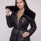 Long Belted Puffer Jacket with Faux Fur Collar