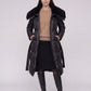 Long Belted Puffer Jacket with Faux Fur Collar