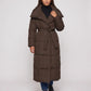 Extra-Long Belted Puffer Jacket with Quilted Shawl Collar