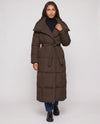 Extra-Long Belted Puffer Jacket with Quilted Shawl Collar
