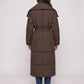 Extra-Long Belted Puffer Jacket with Quilted Shawl Collar