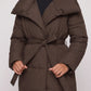Extra-Long Belted Puffer Jacket with Quilted Shawl Collar