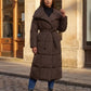Extra-Long Belted Puffer Jacket with Quilted Shawl Collar