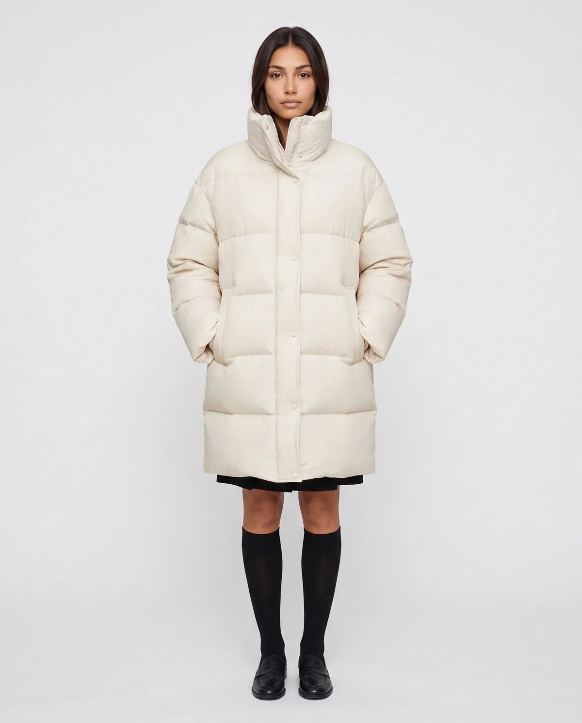 Long Cocoon Puffer Jacket with Funnel Collar