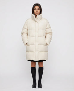 Long Cocoon Puffer Jacket with Funnel Collar