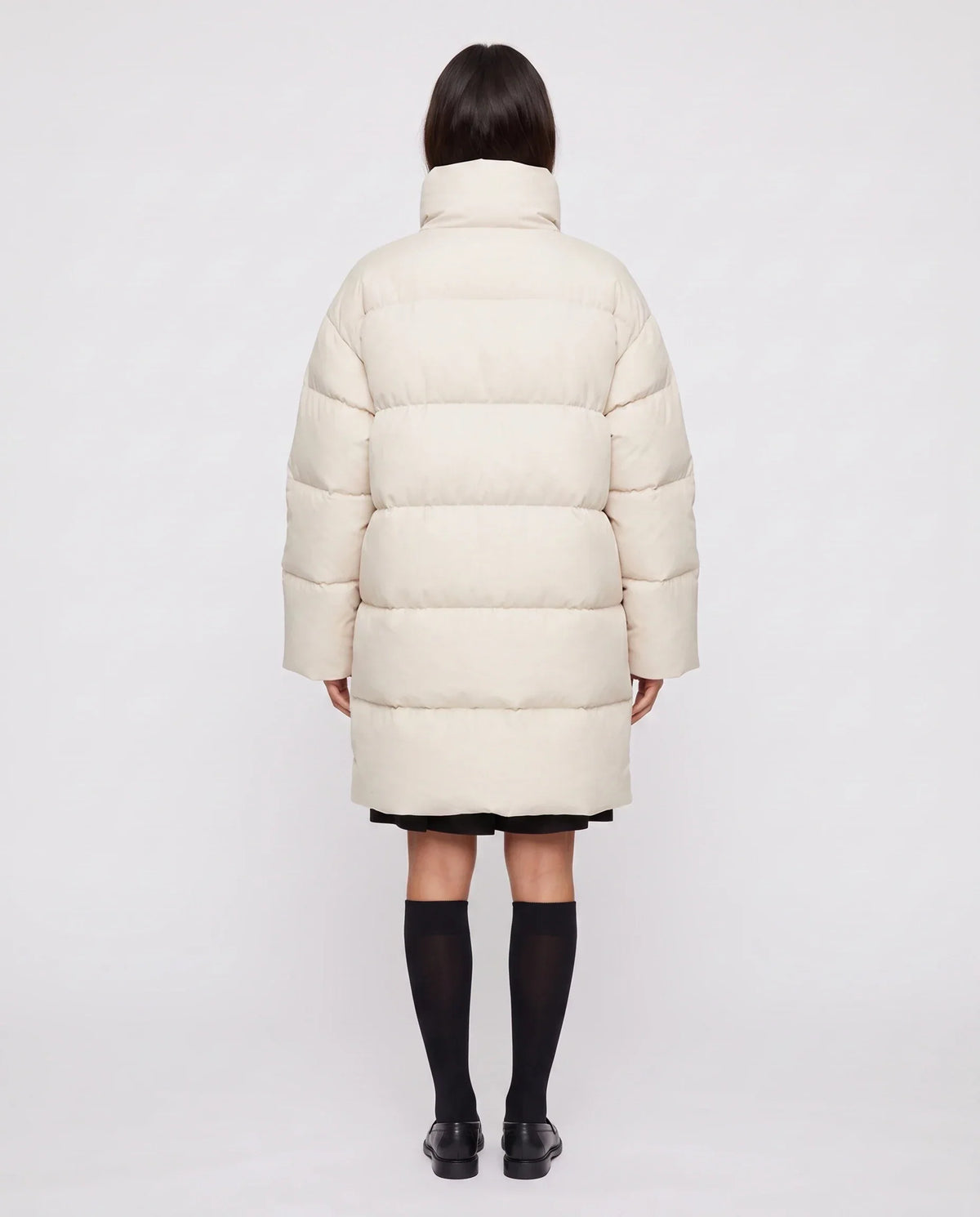 Long Cocoon Puffer Jacket with Funnel Collar