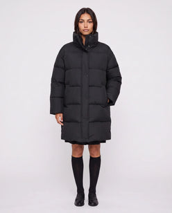 Long Cocoon Puffer Jacket with Funnel Collar