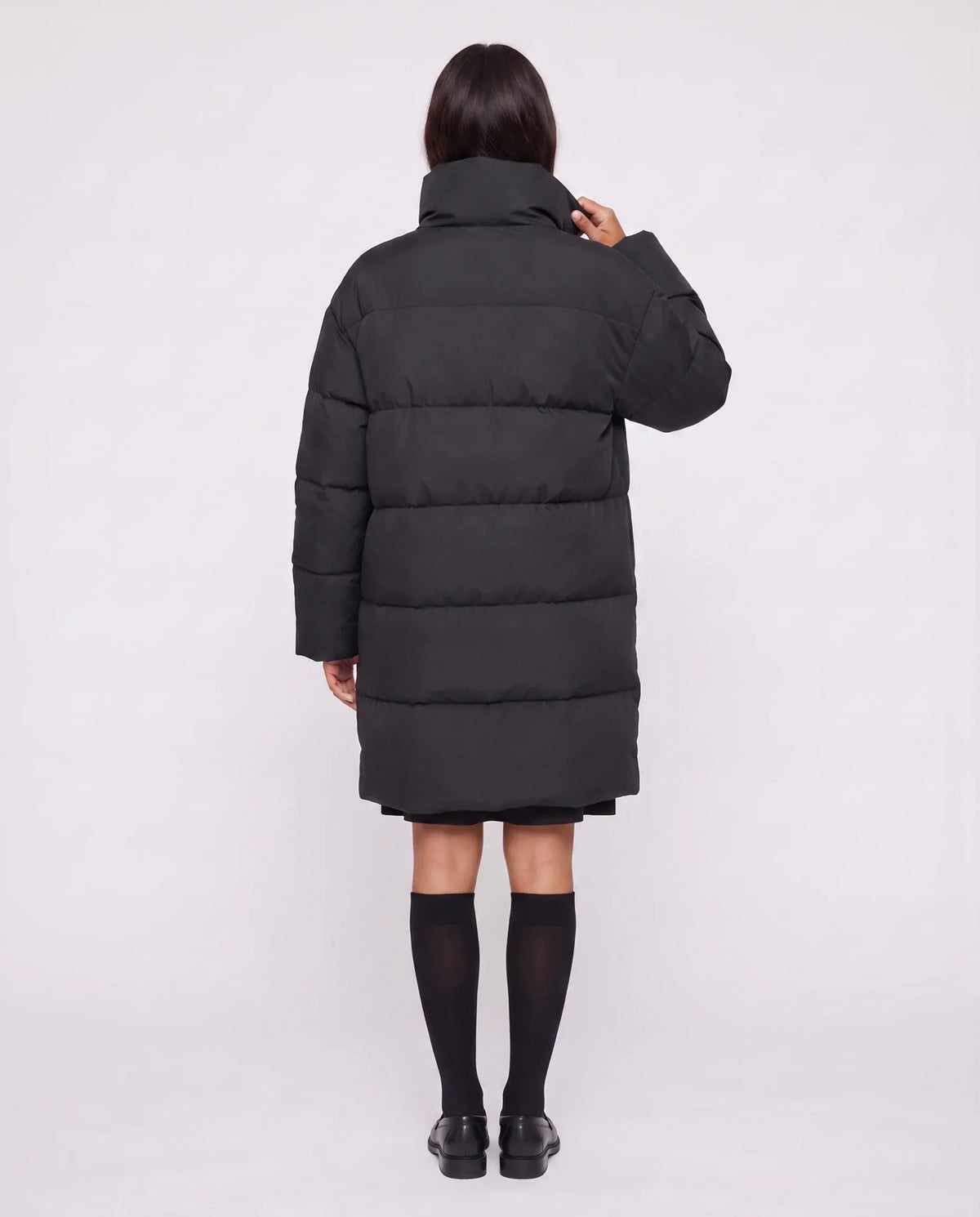 Long Cocoon Puffer Jacket with Funnel Collar