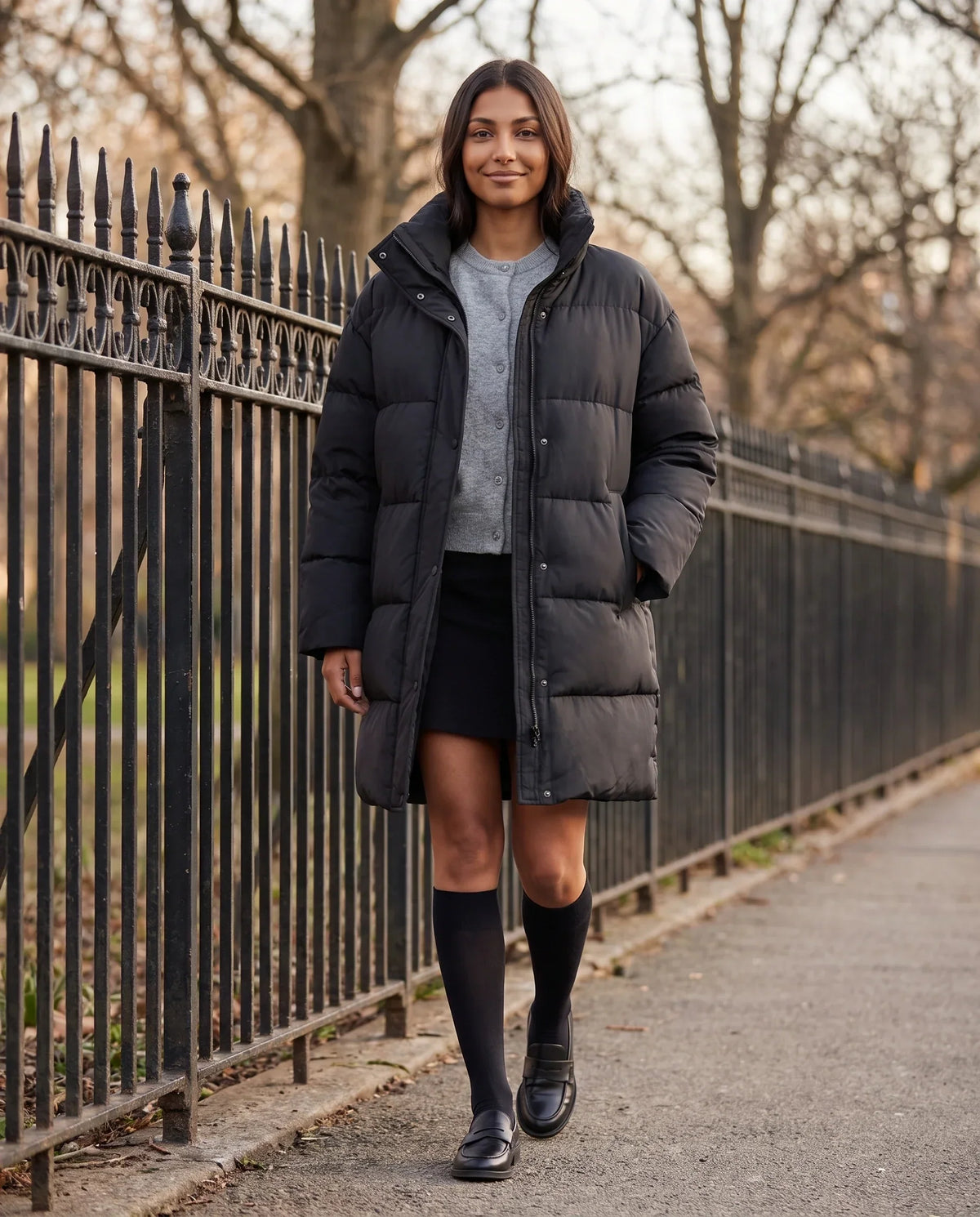 Long Cocoon Puffer Jacket with Funnel Collar