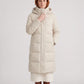 Long Water-Repellent Puffer Jacket with Hood Collar