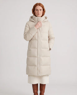 Long Water-Repellent Puffer Jacket with Hood Collar