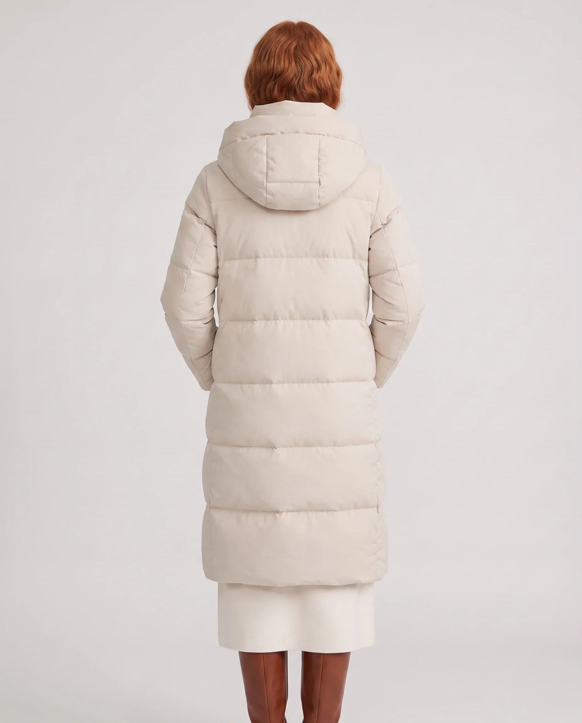 Long Water-Repellent Puffer Jacket with Hood Collar