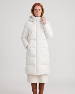 Long Water-Repellent Puffer Jacket with Hood Collar