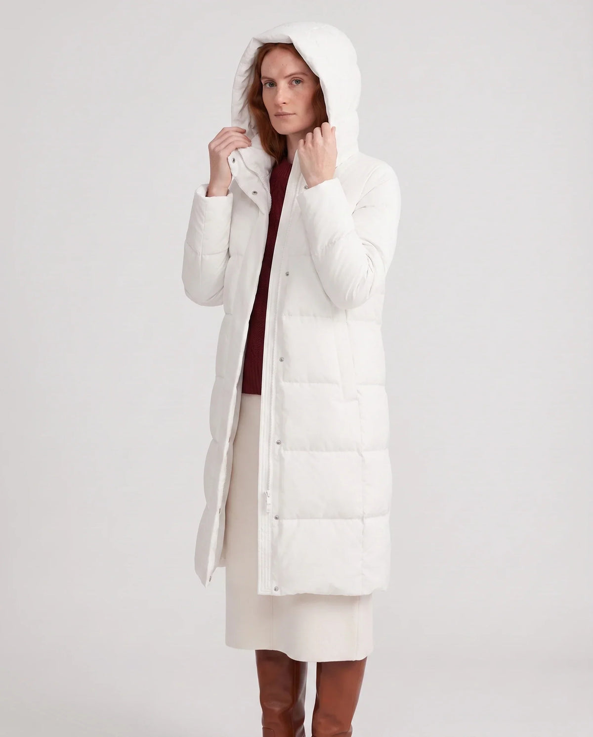 Long Water-Repellent Puffer Jacket with Hood Collar