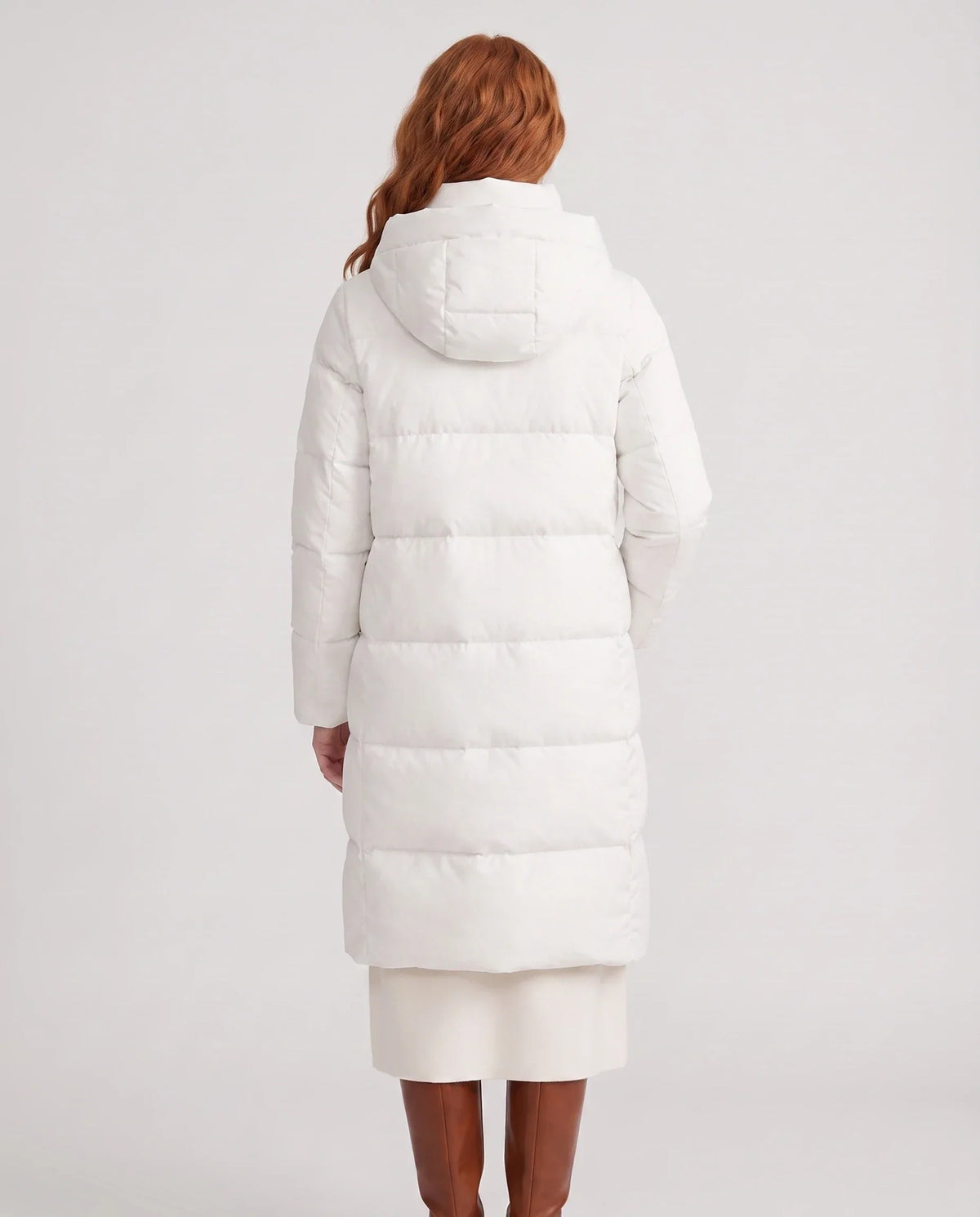 Long Water-Repellent Puffer Jacket with Hood Collar